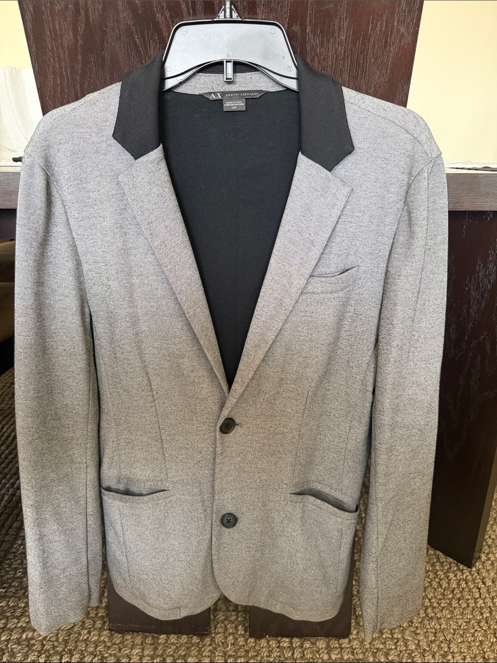 A/X Armani Exchange Light Gray Blazer with Black Contrast Collar